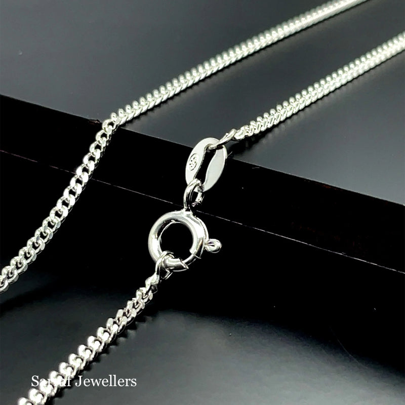 Silver Curb Chain Fine Plain Design Necklace | Shop Online Sarraf Jewellers UK