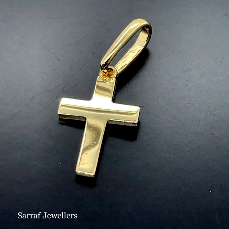 9ct Yellow Gold Tiny Small Sized Cross Pendant, Cross Charm Shiny, Plain Gold Cross, Cross for Woman, Cross For Man, 14x9mm