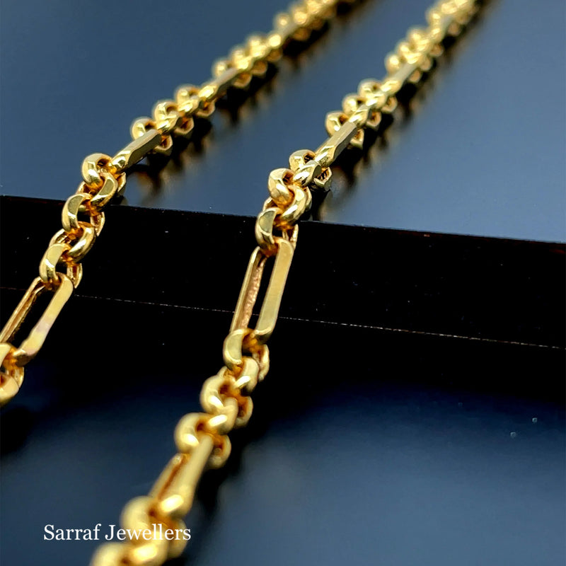 Figaro Belcher Chain 9ct Yellow Gold | Shop Online Sarraf Jewellers UK