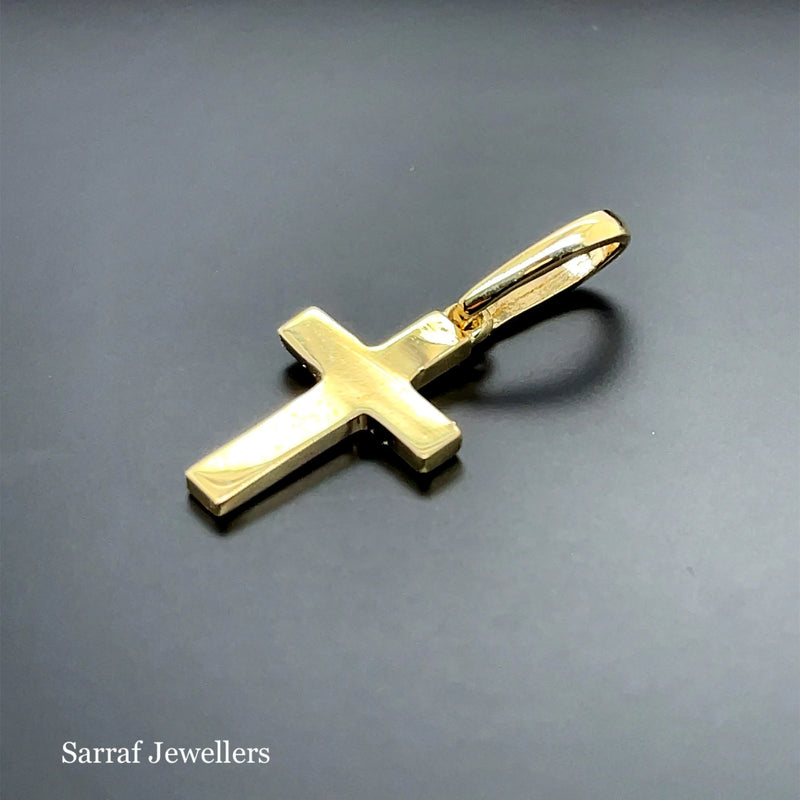 9ct Yellow Gold Tiny Small Sized Cross Pendant, Cross Charm Shiny, Plain Gold Cross, Cross for Woman, Cross For Man, 14x9mm