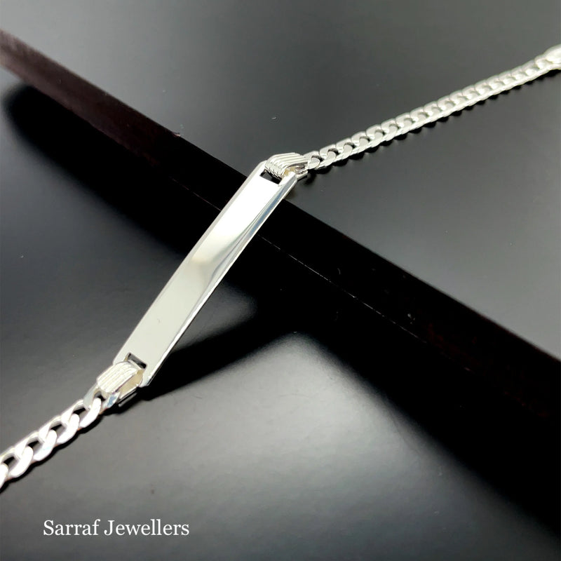 Silver Baby Curb Link ID Bracelet Plain Design Free Engraving | Shop Online Sarraf Jewellers UK