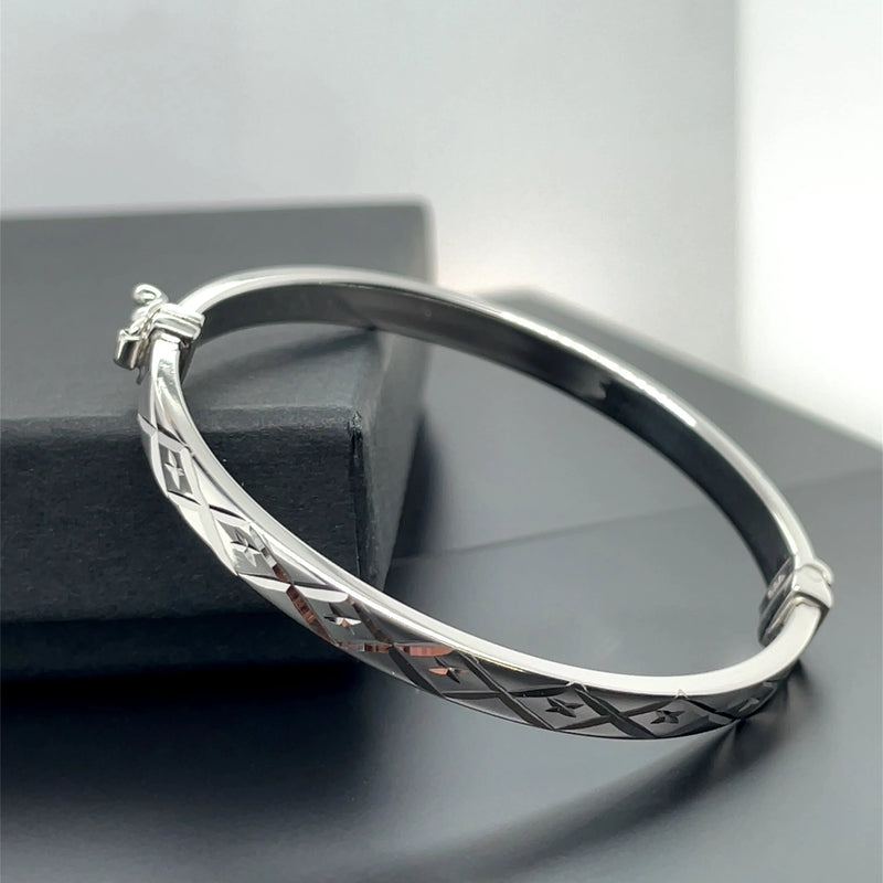 Silver Baby Oval Hinged Bangle DC Pattern | Shop Online sarraf Jewellers UK