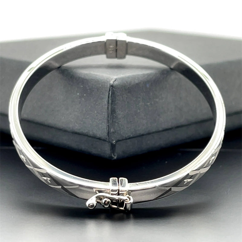 Silver Baby Oval Hinged Bangle DC Pattern | Shop Online sarraf Jewellers UK