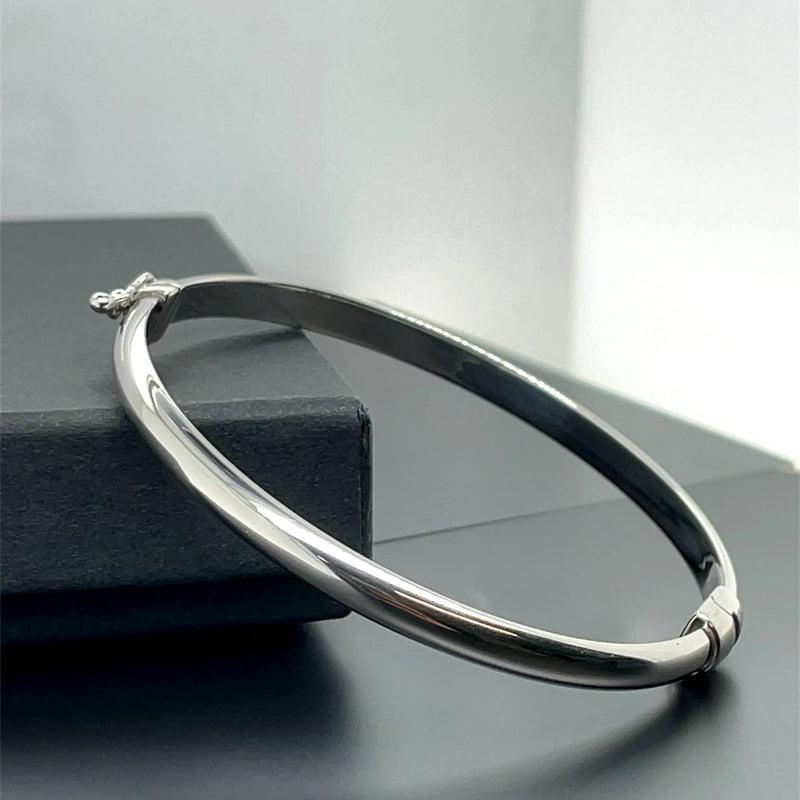 Silver Maiden Oval Hinged Bangle Plain Design | Shop Online Sarraf Jewellers UK