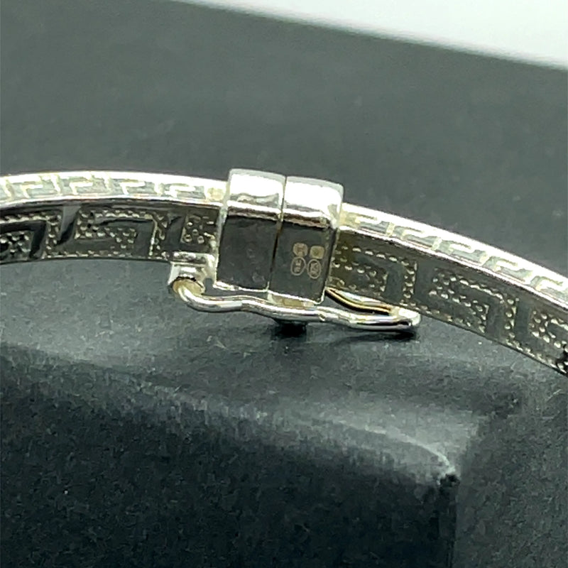 Silver Ladies Oval Greek Design Hinged Bangle | Shop Online Sarraf Jewellers UK