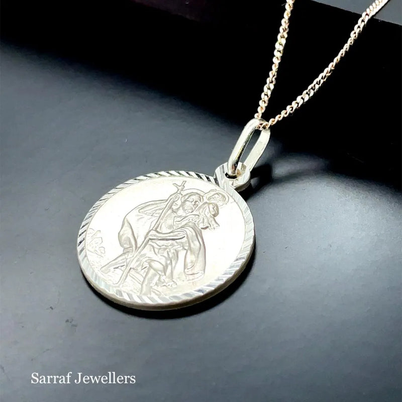 Silver St. CHRISTOPHER PENDANTS 925 Sterling Silver Diamond Cut Round Design UK Hallmarked | Shop Online Sarraf Jewellers UK