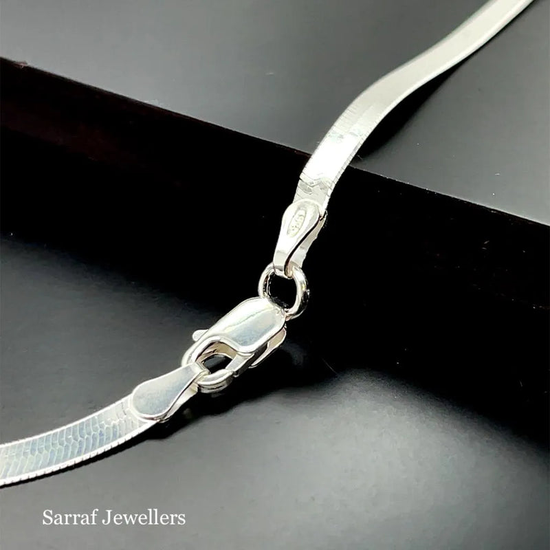 Silver Flat Snake Link Chain Plain Design Necklace | Shop Online Sarraf Jewellers UK