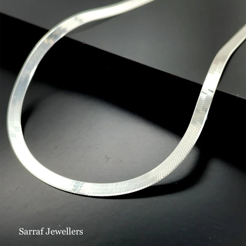 Silver Flat Snake Link Chain Plain Design Necklace | Shop Online Sarraf Jewellers UK