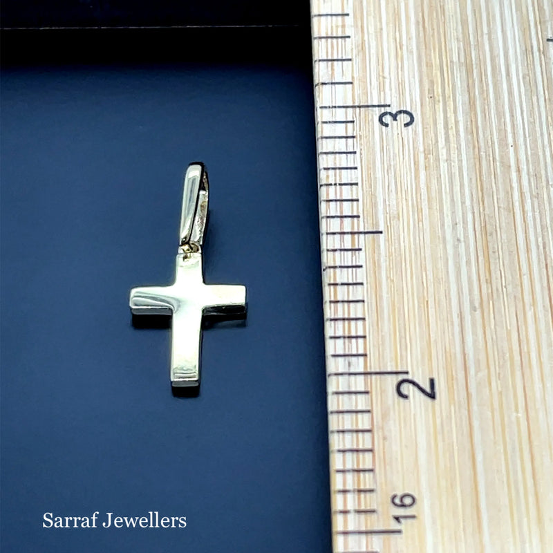 9ct Yellow Gold Tiny Small Sized Cross Pendant, Cross Charm Shiny, Plain Gold Cross, Cross for Woman, Cross For Man, 14x9mm