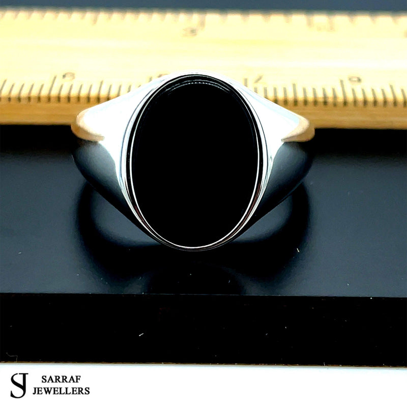 Black Onyx Oval Stone SIGNET Silver RING 925 Sterling Silver Men's All Size NEW* - Sarraf Jewellers