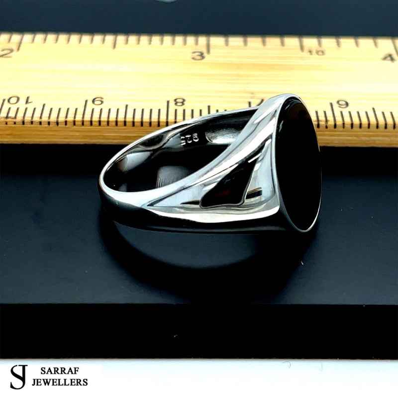 Black Onyx Oval Stone SIGNET Silver RING 925 Sterling Silver Men's All Size NEW* - Sarraf Jewellers