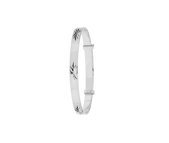 Expandable Silver Baby Bangle Round Diamond Cut | Sarraf Jewellers UK - Sarraf Jewellers