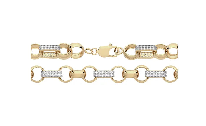 Figaro Belcher Bracelet CZ 9ct Yellow Gold | Shop Sarraf Jewellers UK - Sarraf Jewellers