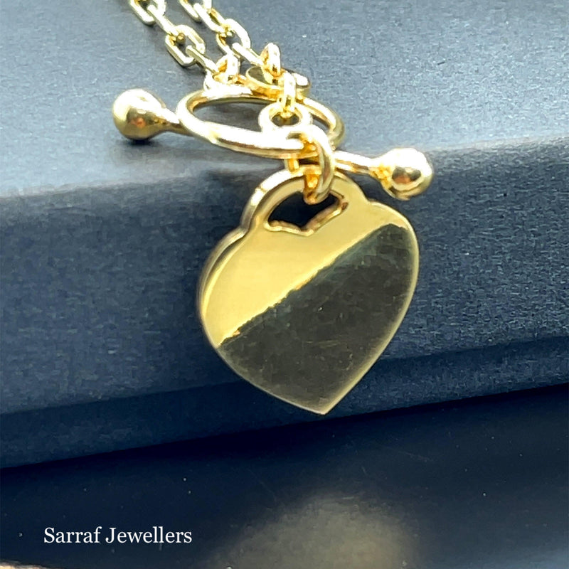 Gold on Silver T-Bar Heart Charm Paperclip Link Bracelet Ladies Plain Desing | Shop Online Sarraf Jewellers UK - Sarraf Jewellers