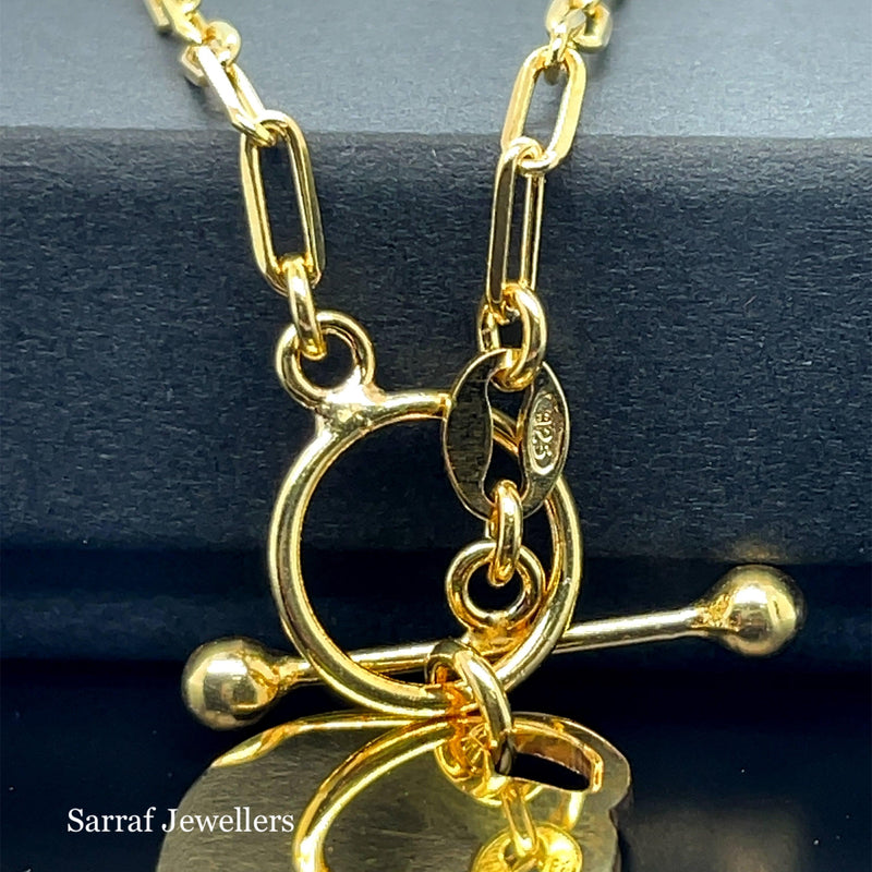 Gold on Silver T-Bar Heart Charm Paperclip Link Bracelet Ladies Plain Desing | Shop Online Sarraf Jewellers UK - Sarraf Jewellers