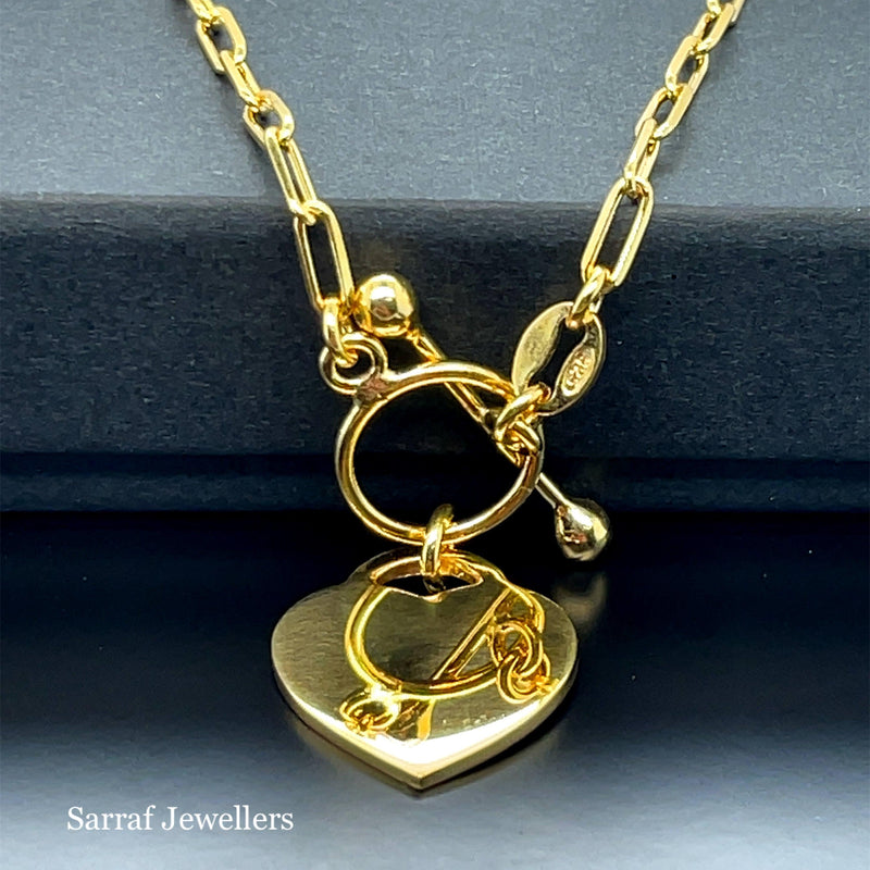 Gold on Silver T-Bar Heart Charm Paperclip Link Bracelet Ladies Plain Desing | Shop Online Sarraf Jewellers UK - Sarraf Jewellers