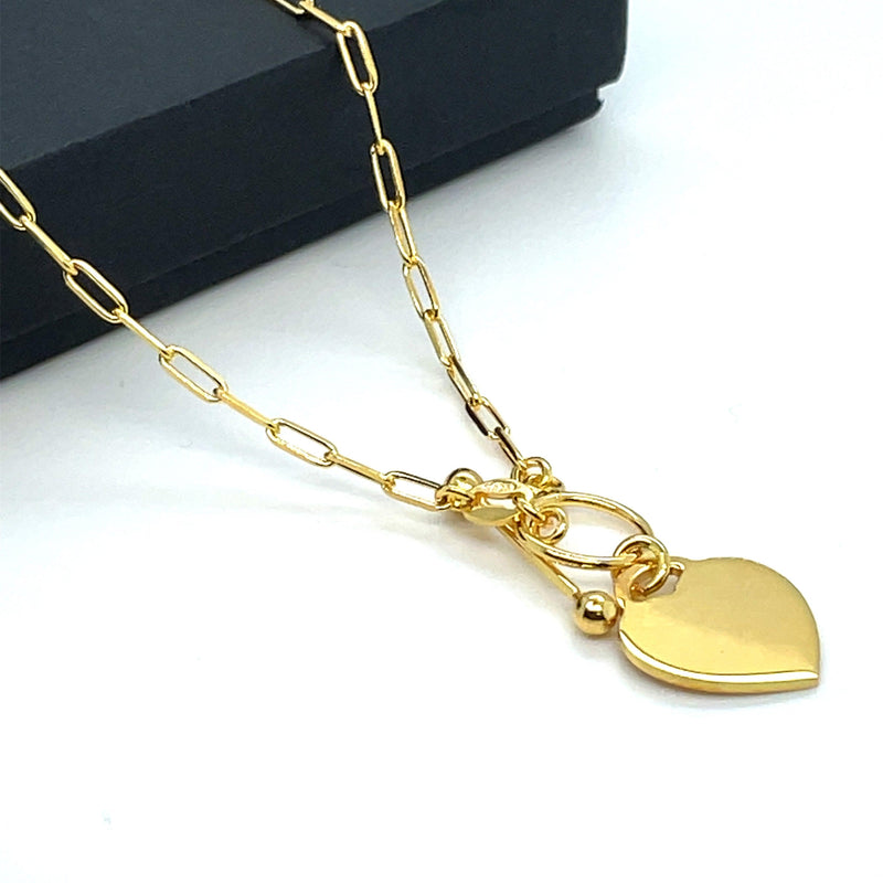 Gold on Silver T-Bar Heart Charm Paperclip Link Bracelet Ladies Plain Desing | Shop Online Sarraf Jewellers UK - Sarraf Jewellers