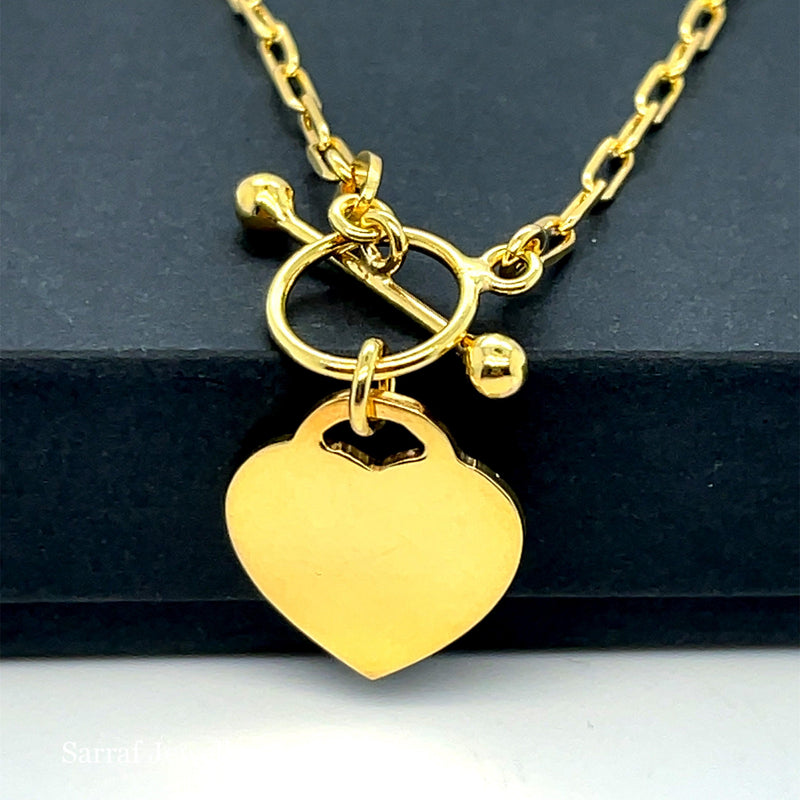 Gold on Silver T-Bar Heart Charm Paperclip Link Bracelet Ladies Plain Desing | Shop Online Sarraf Jewellers UK - Sarraf Jewellers