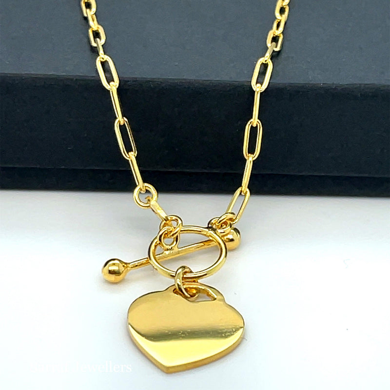 Gold on Silver T-Bar Heart Charm Paperclip Link Bracelet Ladies Plain Desing | Shop Online Sarraf Jewellers UK - Sarraf Jewellers