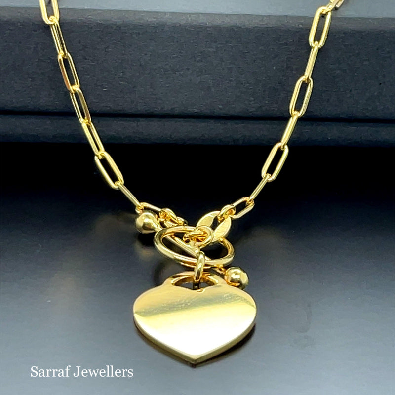 Gold on Silver T-Bar Heart Charm Paperclip Link Bracelet Ladies Plain Desing | Shop Online Sarraf Jewellers UK - Sarraf Jewellers