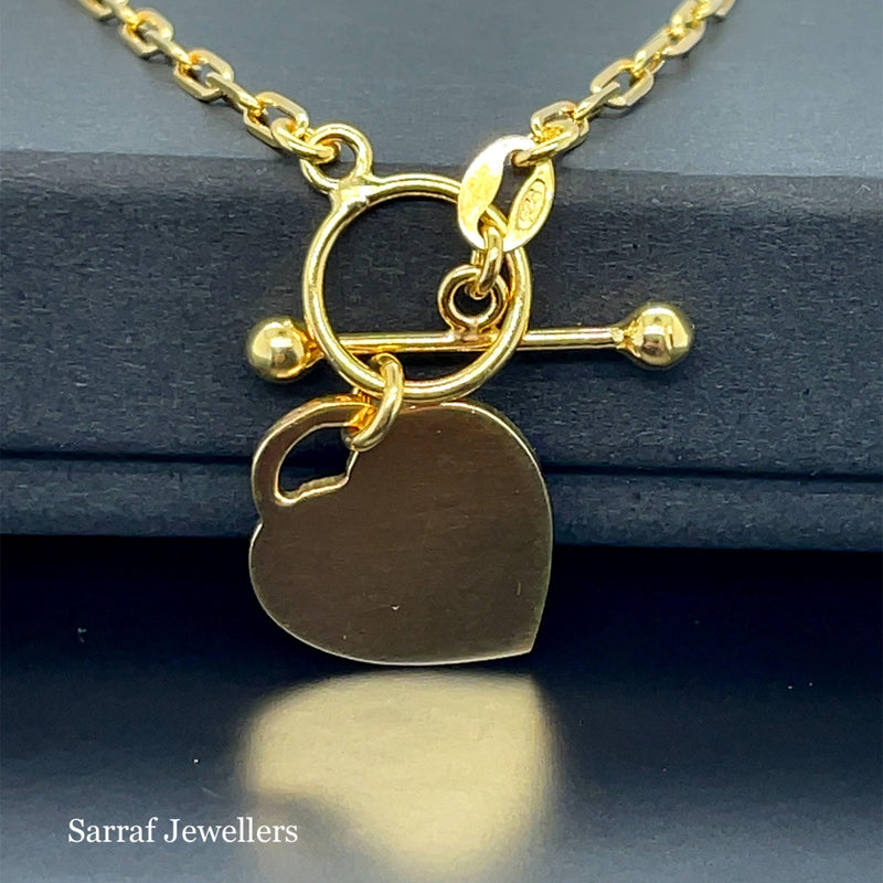 Gold on Silver T-Bar Heart Charm Paperclip Link Bracelet Ladies Plain Desing | Shop Online Sarraf Jewellers UK - Sarraf Jewellers