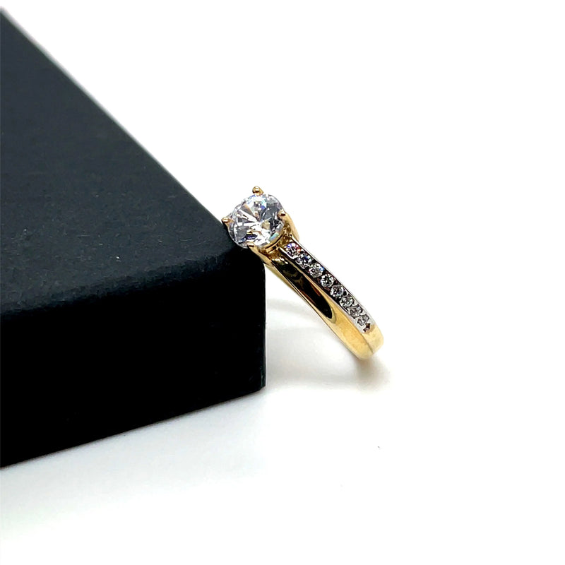 Gold Ring, Ladies Solitaire Engagment Ring, 9ct Yellow Gold Ring Cubic Zirconia, Wedding Band, Single Stone - Sarraf Jewellers