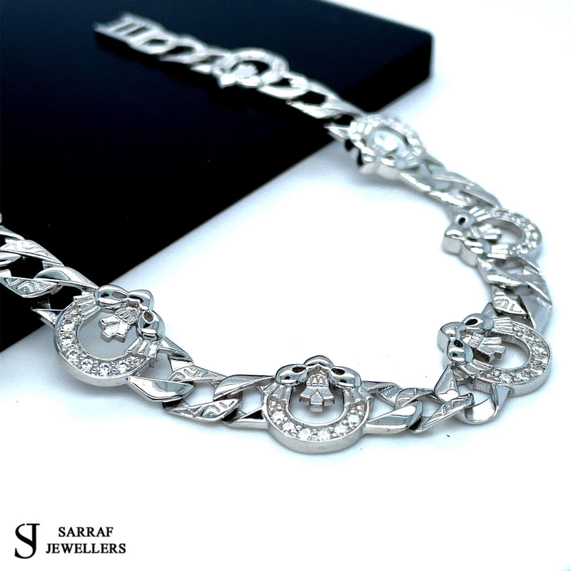 Irish Celtic Claddagh BRACELET Solid 925 Silver Sterling CZ Gemstone Display NEW - Sarraf Jewellers