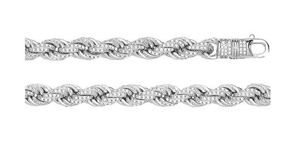 Men's Silver Rope Bracelet Simulated Diamond CZ Design UK Hallmarked | Shop Online Sarraf Jewellers UK - Sarraf Jewellers