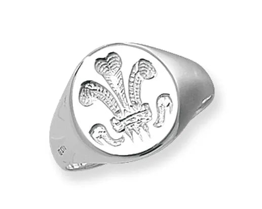 Mens Silver Prince of Wales Ring Welsh Feathers Plain Design UK Hallmarked | Shop Online Sarraf Jewellers UK - Sarraf Jewellers