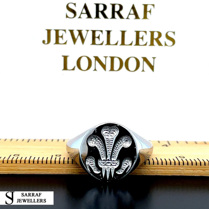 Mens Silver Prince of Wales Ring Welsh Feathers Plain Design UK Hallmarked | Shop Online Sarraf Jewellers UK - Sarraf Jewellers