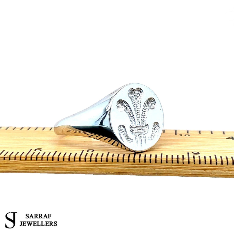 Mens Silver Prince of Wales Ring Welsh Feathers Plain Design UK Hallmarked | Shop Online Sarraf Jewellers UK - Sarraf Jewellers