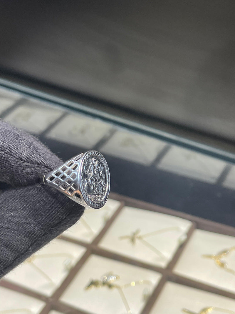 Mens Silver St. George Ring Dragon Slayer Plain Design UK Hallmarked | Shop Online Sarraf Jewellers UK - Sarraf Jewellers