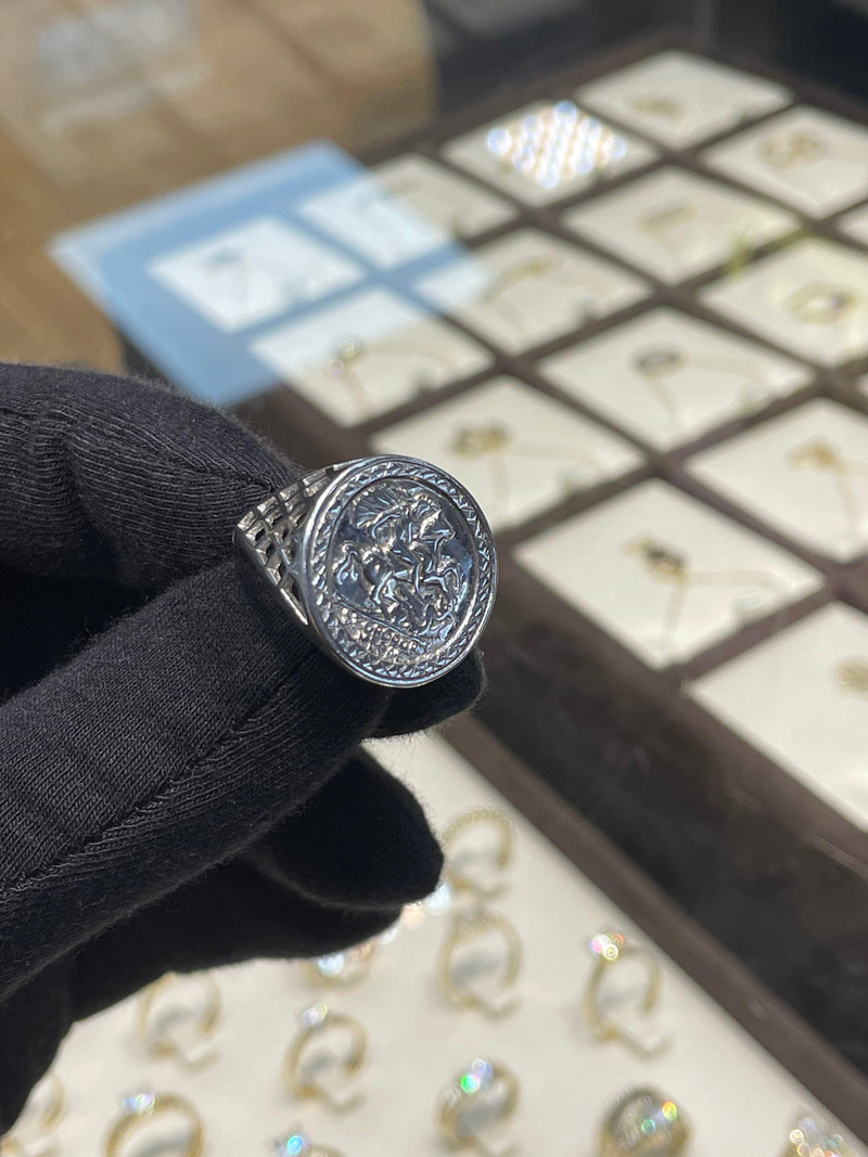 Mens Silver St. George Ring Dragon Slayer Plain Design UK Hallmarked | Shop Online Sarraf Jewellers UK - Sarraf Jewellers