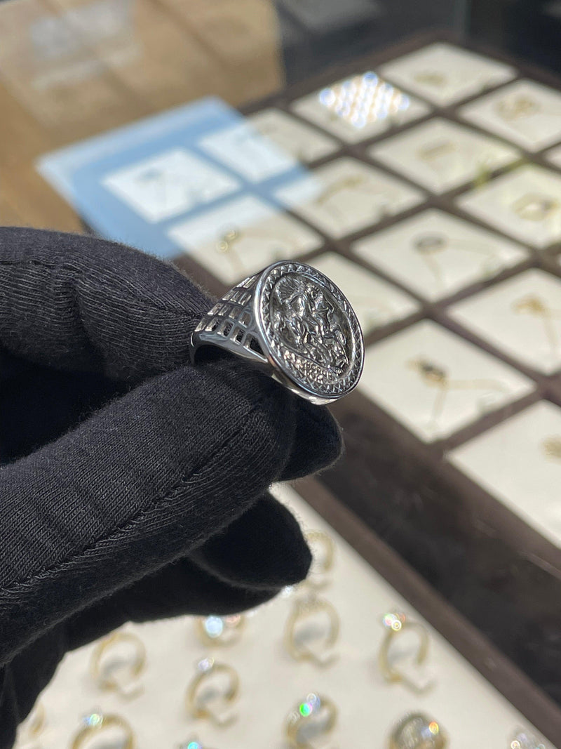 Mens Silver St. George Ring Dragon Slayer Plain Design UK Hallmarked | Shop Online Sarraf Jewellers UK - Sarraf Jewellers