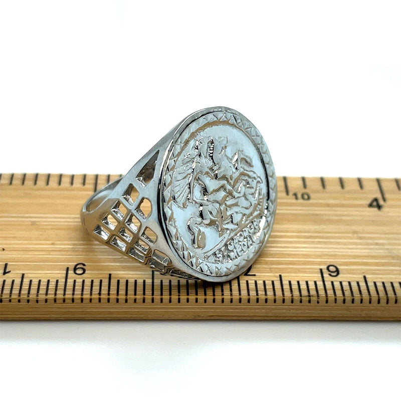 Mens Silver St. George Ring Dragon Slayer Plain Design UK Hallmarked | Shop Online Sarraf Jewellers UK - Sarraf Jewellers