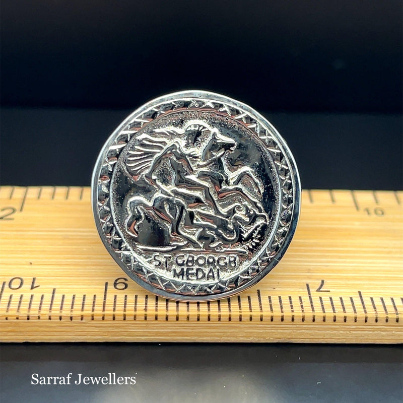 Mens Silver St. George Ring Dragon Slayer Plain Design UK Hallmarked | Shop Online Sarraf Jewellers UK - Sarraf Jewellers