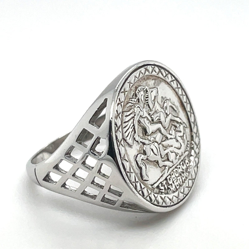 Mens Silver St. George Ring Dragon Slayer Plain Design UK Hallmarked | Shop Online Sarraf Jewellers UK - Sarraf Jewellers