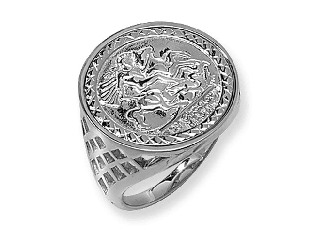 Mens Silver St. George Ring Dragon Slayer Plain Design UK Hallmarked | Shop Online Sarraf Jewellers UK - Sarraf Jewellers