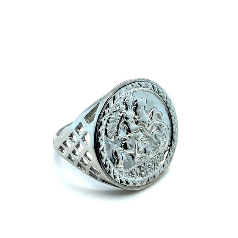 Mens Silver St. George Ring Dragon Slayer Plain Design UK Hallmarked | Shop Online Sarraf Jewellers UK - Sarraf Jewellers