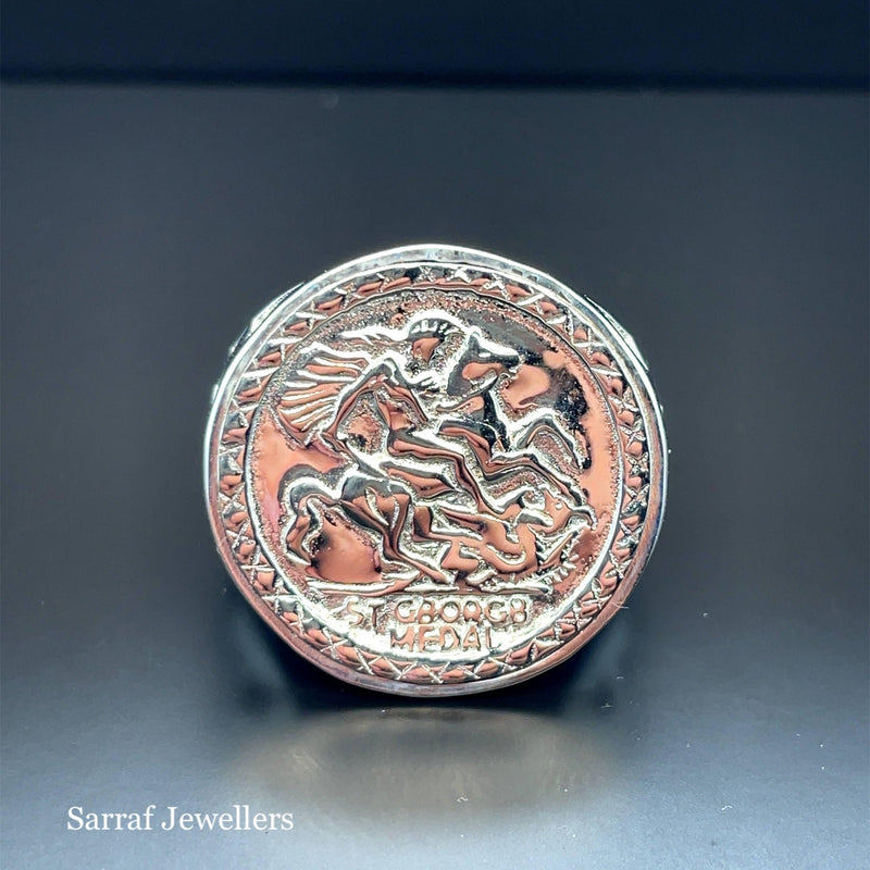 Mens Silver St. George Ring Dragon Slayer Plain Design UK Hallmarked | Shop Online Sarraf Jewellers UK - Sarraf Jewellers