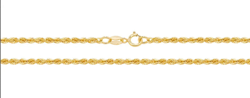 Rope Chain 9ct Yellow Gold Necklace | Shop Online Sarraf Jewellers UK - Sarraf Jewellers