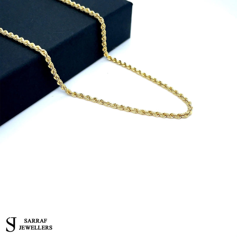 Rope Chain 9ct Yellow Gold Necklace | Shop Online Sarraf Jewellers UK - Sarraf Jewellers