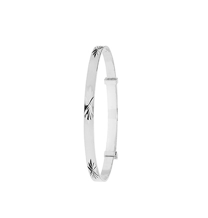 Round Baby Bangle Silver Diamond Cut Expandable | Sarraf Jewellers UK - Sarraf Jewellers