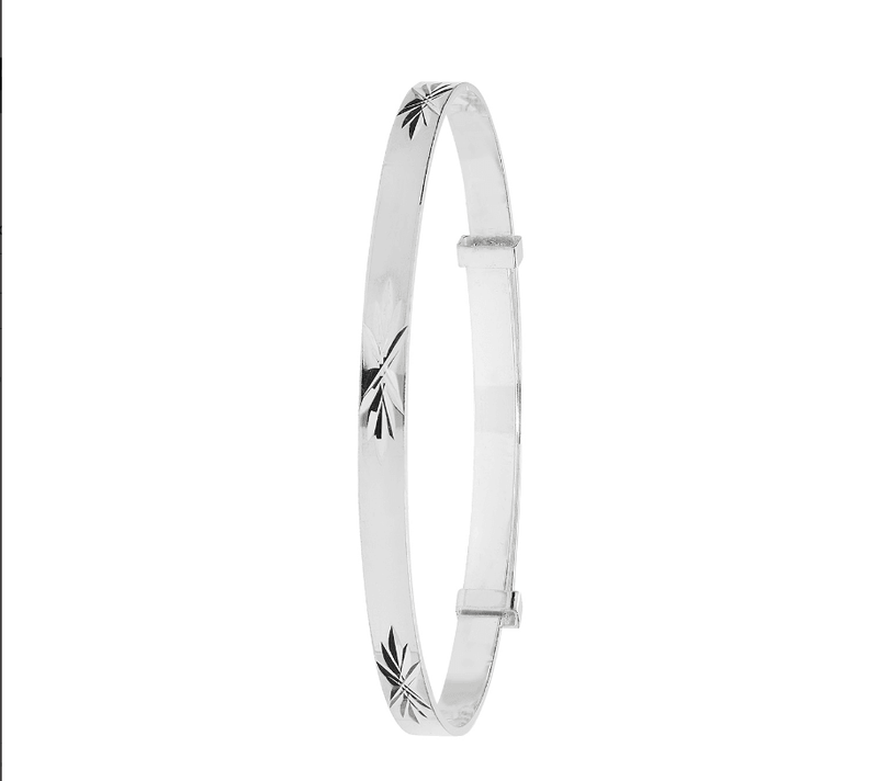 Round Baby Bangle Silver Diamond Cut Expandable | Sarraf Jewellers UK - Sarraf Jewellers