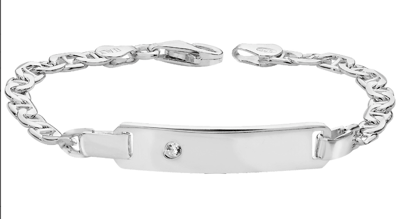 Silver Baby Anchor Link ID Bracelet CZ Simulated Diamond Free Engraving | Shop Online Sarraf Jewellers UK - Sarraf Jewellers