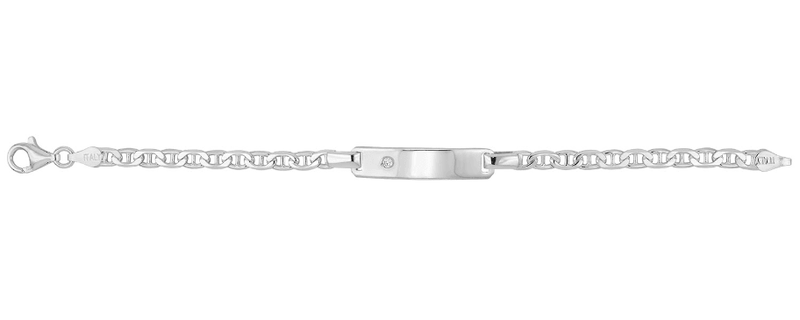 Silver Baby Anchor Link ID Bracelet CZ Simulated Diamond Free Engraving | Shop Online Sarraf Jewellers UK - Sarraf Jewellers