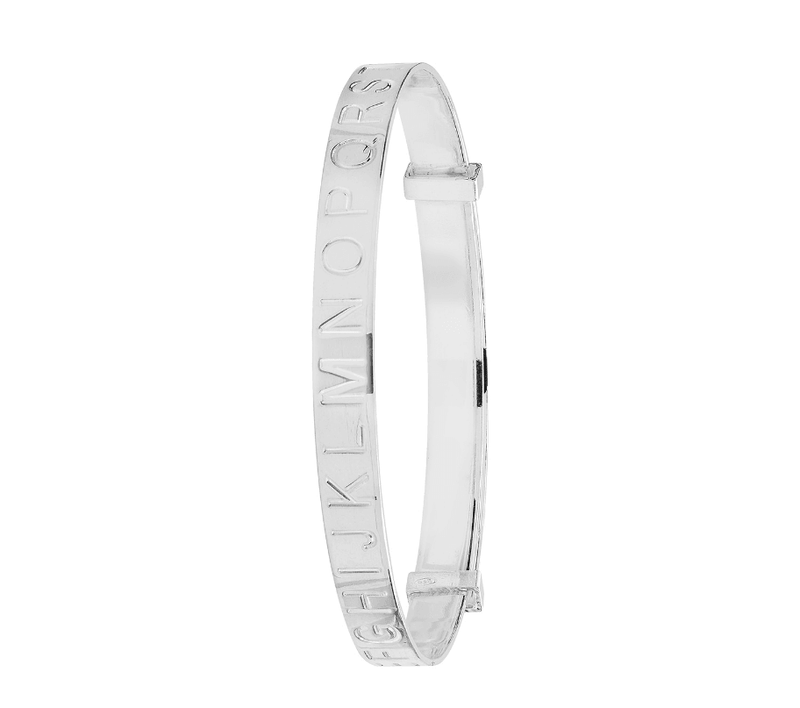 Silver Baby Bangle Alphabet Diamond Cut Expandable | Sarraf Jewellers UK - Sarraf Jewellers