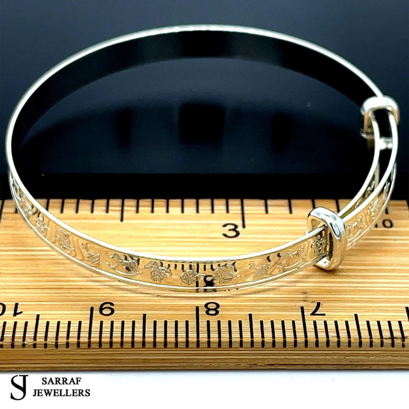 Silver Baby Bangle Child Expandable 925 SOLID Cute Embossed Symbols Pattern NEW* - Sarraf Jewellers