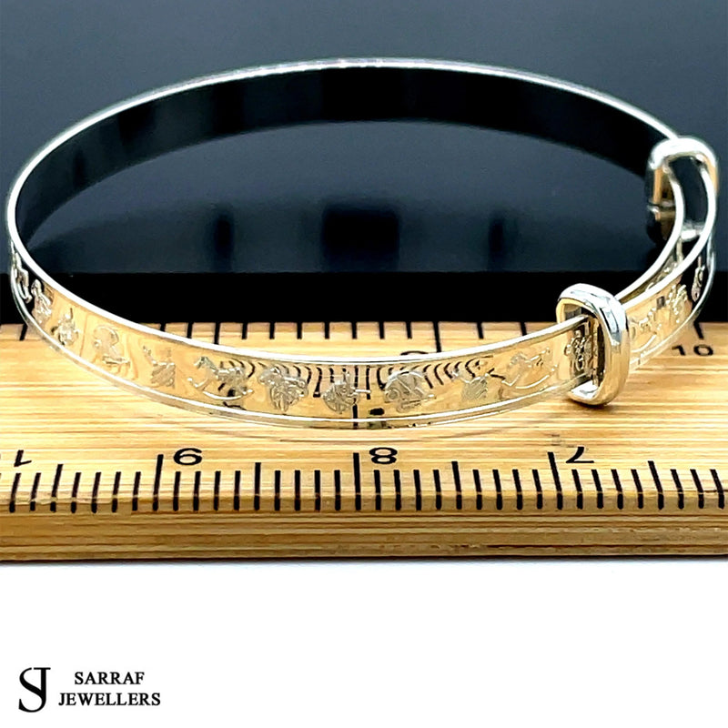 Silver Baby Bangle Child Expandable 925 SOLID Cute Embossed Symbols Pattern NEW* - Sarraf Jewellers