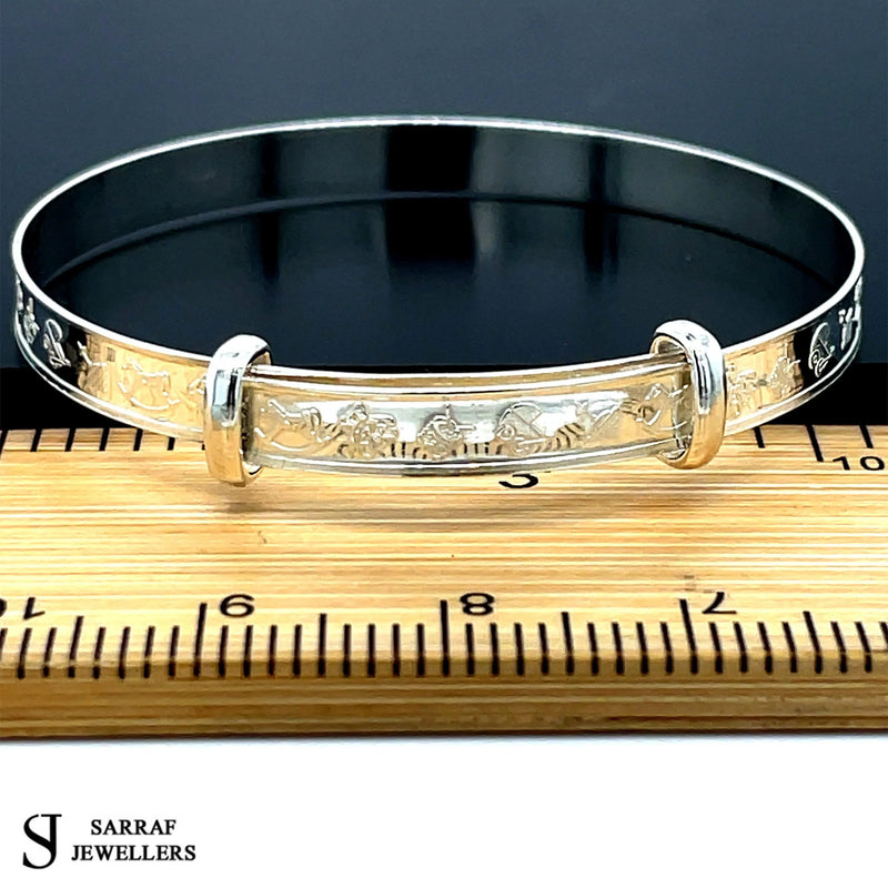 Silver Baby Bangle Child Expandable 925 SOLID Cute Embossed Symbols Pattern NEW* - Sarraf Jewellers